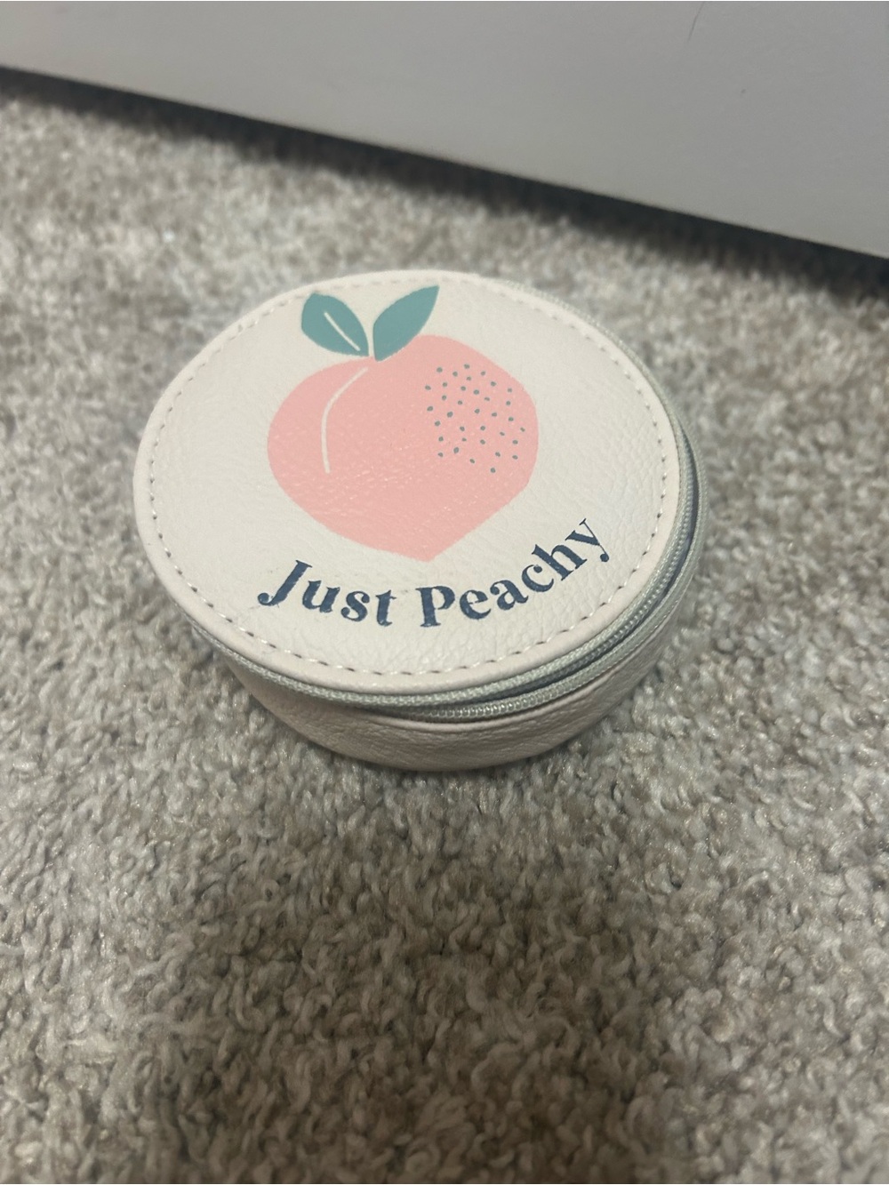 Just Peachy Round White Jewelry Travel Case - Pink Peach Graphic